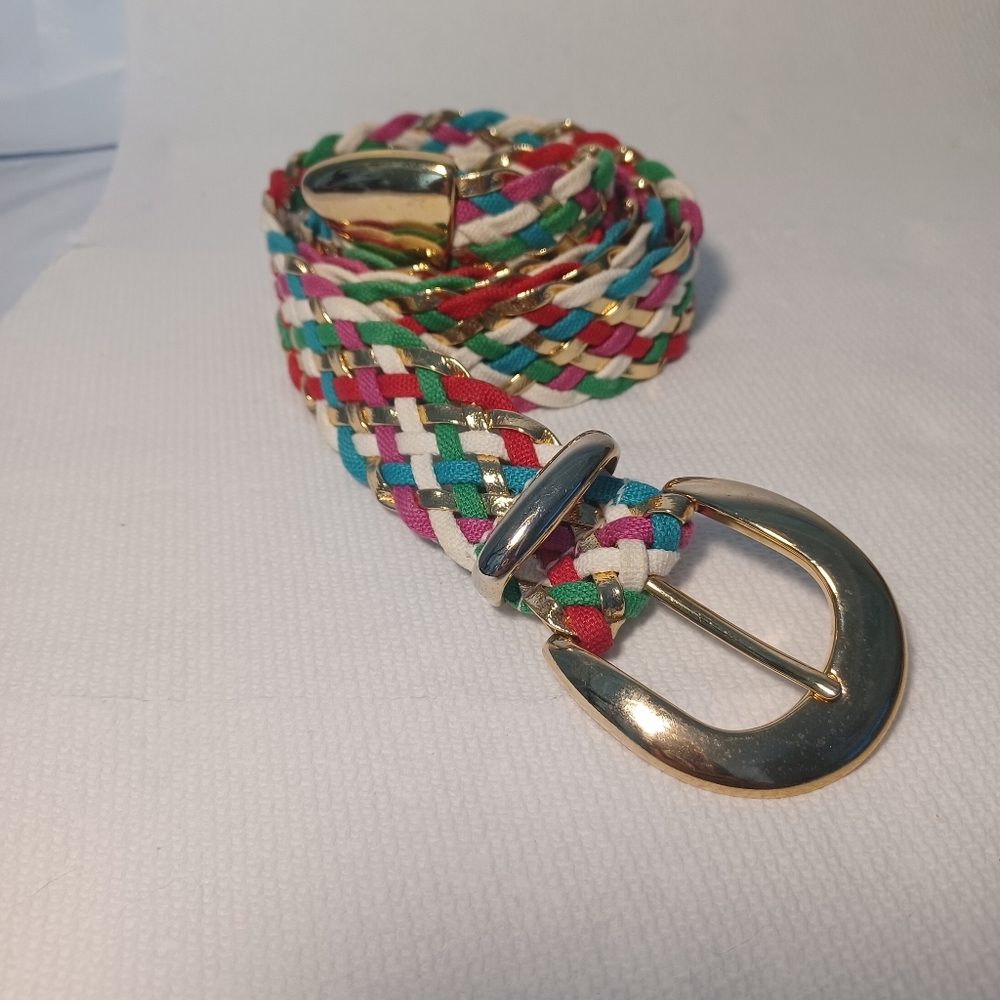 Multicolor Braided Women's Belt with Gold Buckle 36"